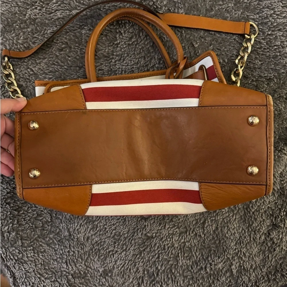 MICHAEL KORS Red and White Striped Hamilton Bag